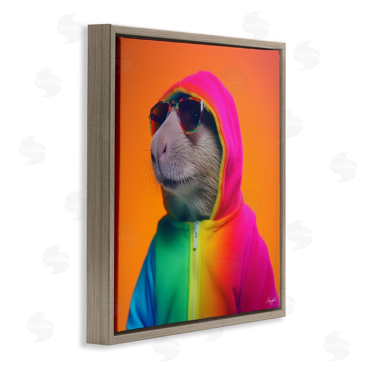 Roozbeh Rainbow Beaver Portrait Brown Floater Frame Canvas Artside_