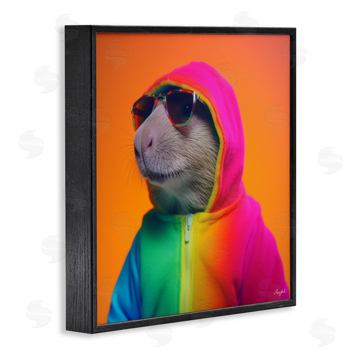 Roozbeh Rainbow Beaver Portrait Black Framed Giclee Wall Artside_