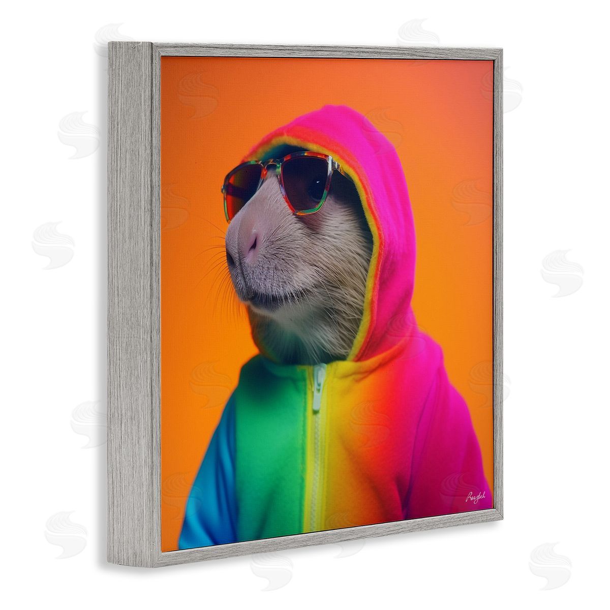 Roozbeh Rainbow Beaver Portrait Gray Framed Giclee Wall Artside_