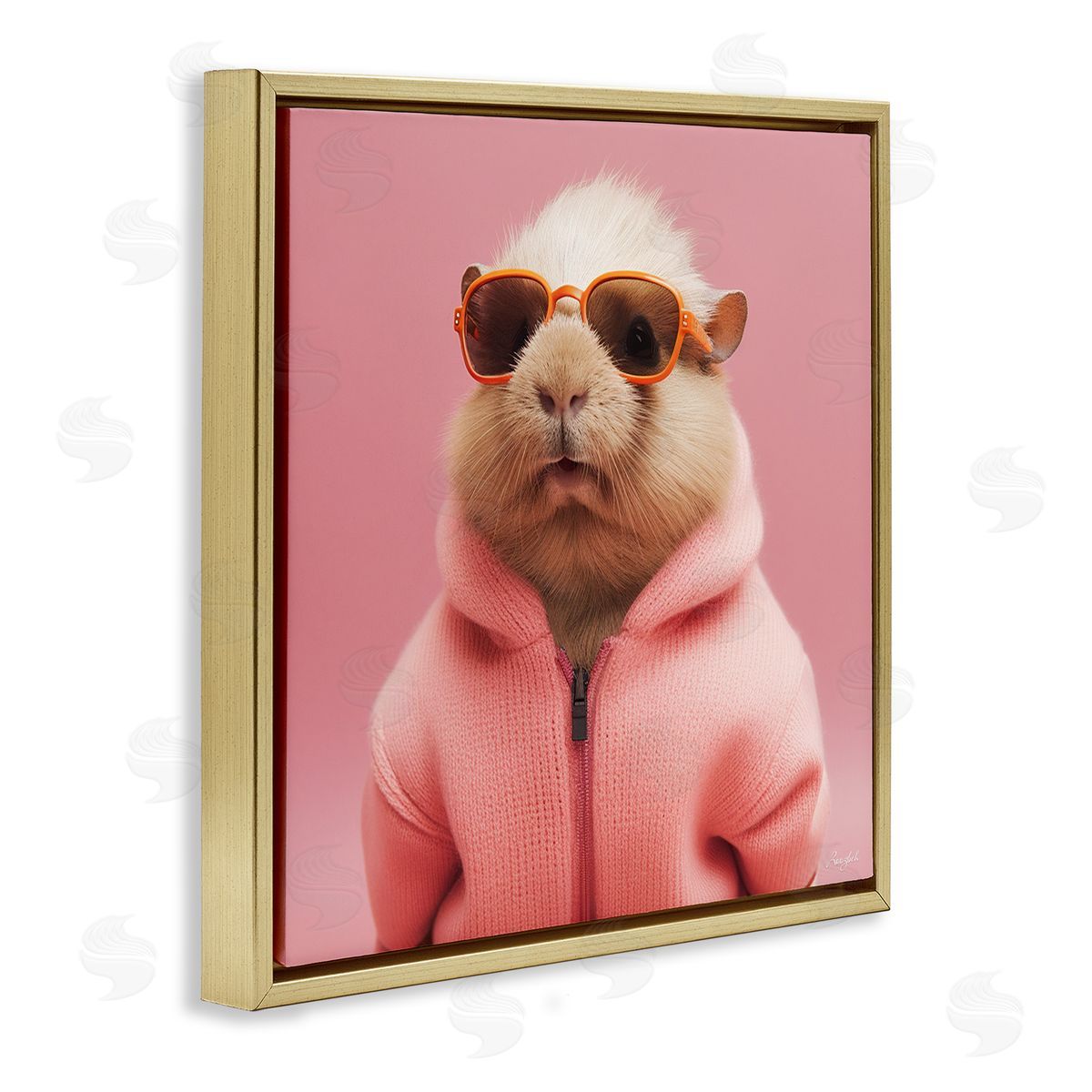 Roozbeh Fashionable Animal in Pink Gold Floater Frame Canvas Artside_