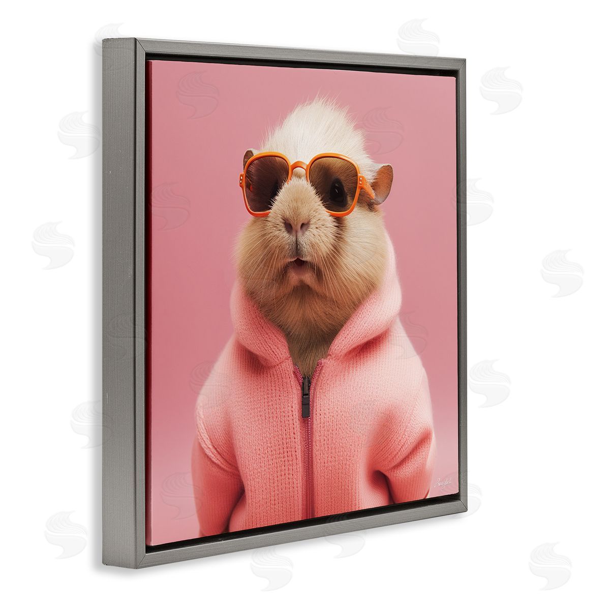Roozbeh Fashionable Animal in Pink Gray Floater Frame Canvas Artside_
