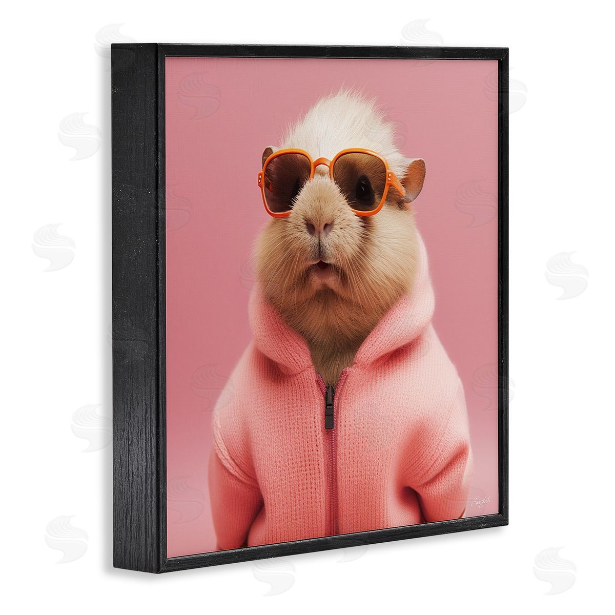 Roozbeh Fashionable Animal in Pink Black Framed Giclee Wall Artside_