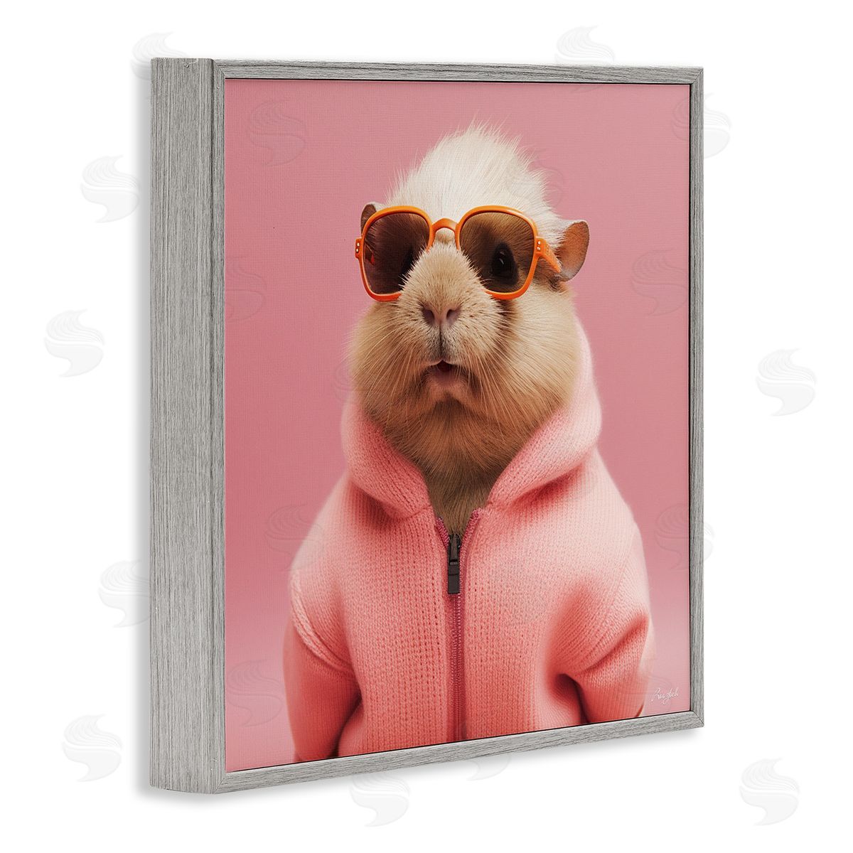Roozbeh Fashionable Animal in Pink Gray Framed Giclee Wall Artside_