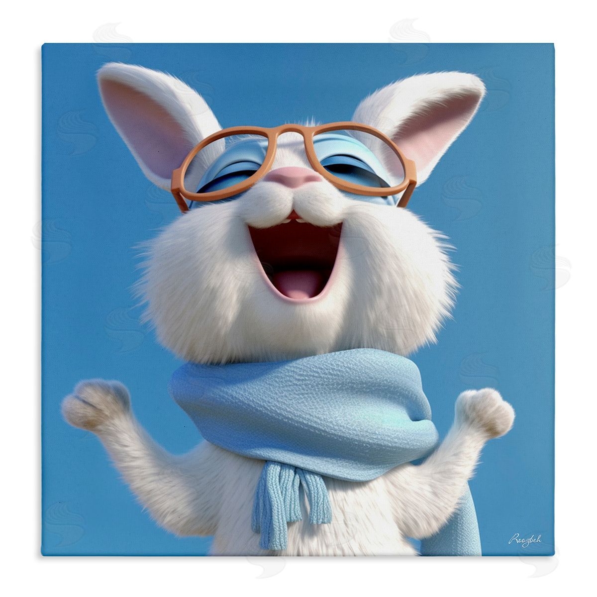 Roozbeh Happy Rabbit in Blue Canvas Wall Art