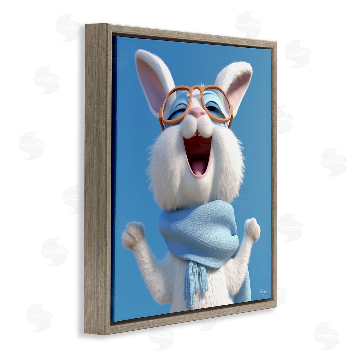 Roozbeh Happy Rabbit in Blue Brown Floater Frame Canvas Artside_
