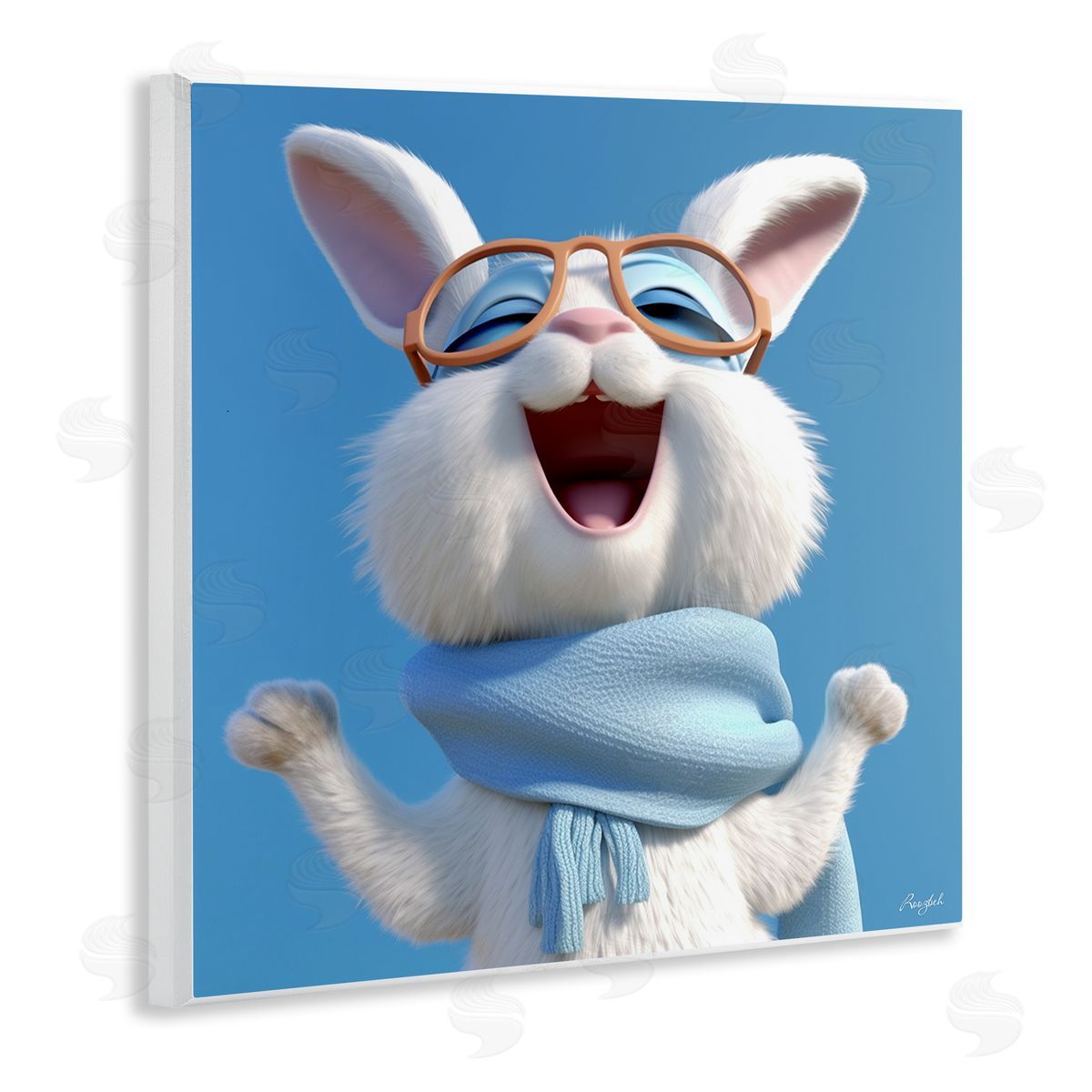 Roozbeh Happy Rabbit in Blue Wall Plaque Artside_