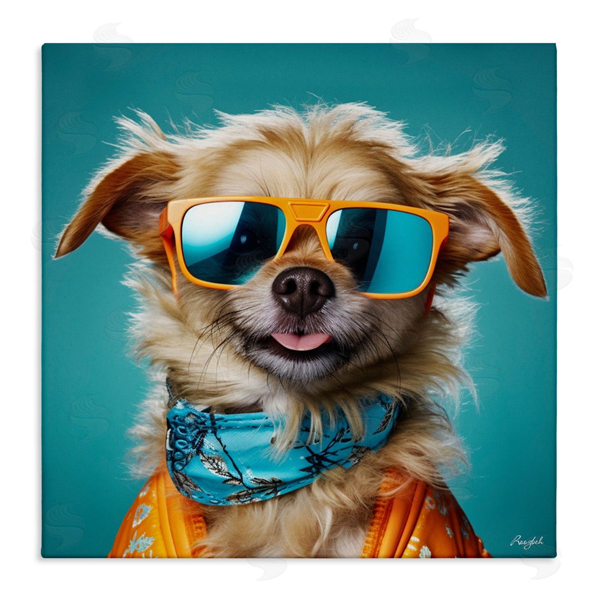 Hipster Dog Portrait Canvas Wall Art, Home Decor by Roozbeh
