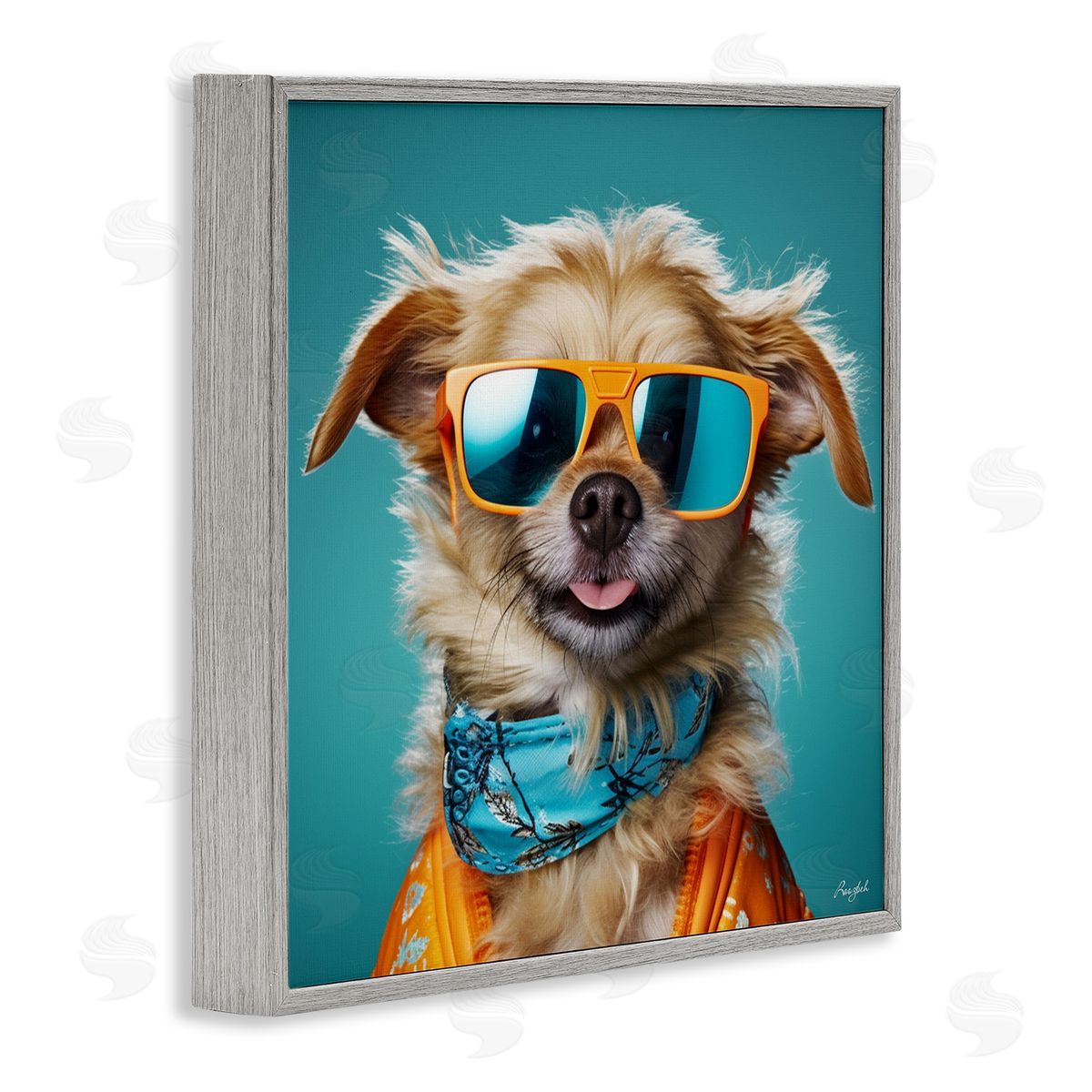 Hipster Dog Portrait Grey Frame Print Wall Art, Home Decor by Roozbeh