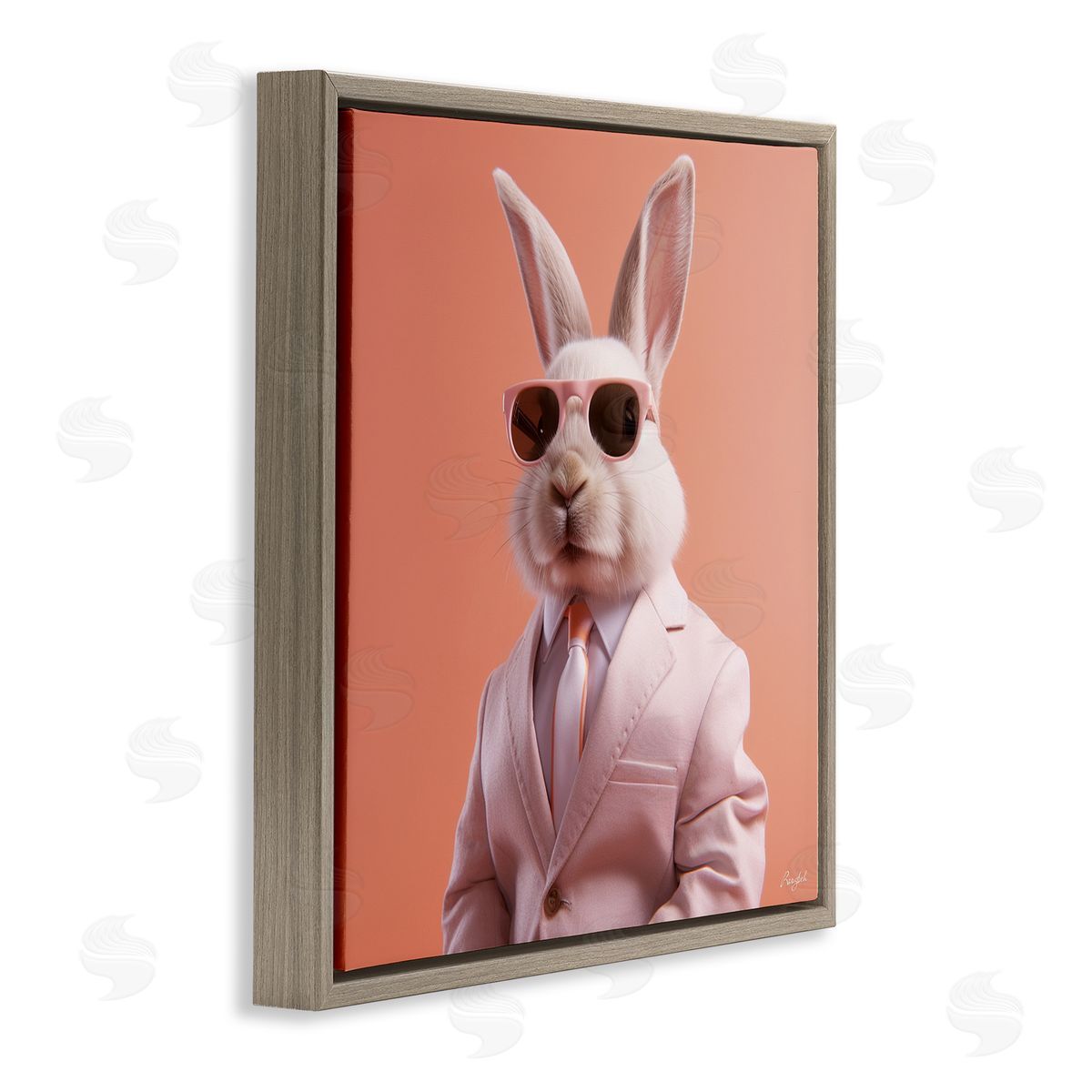Roozbeh Rabbit Wearing Suit Brown Floater Frame Canvas Artside_