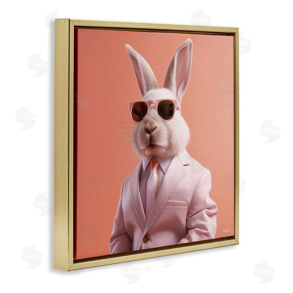 Roozbeh Rabbit Wearing Suit Gold Floater Frame Canvas Artside_