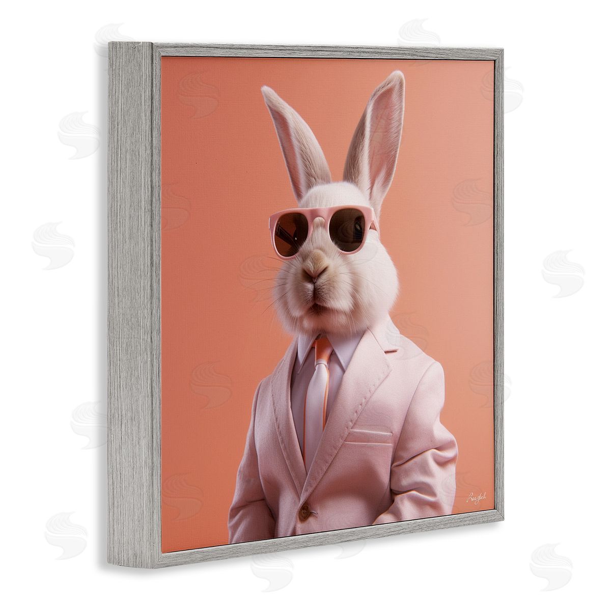Roozbeh Rabbit Wearing Suit Gray Framed Giclee Wall Artside_