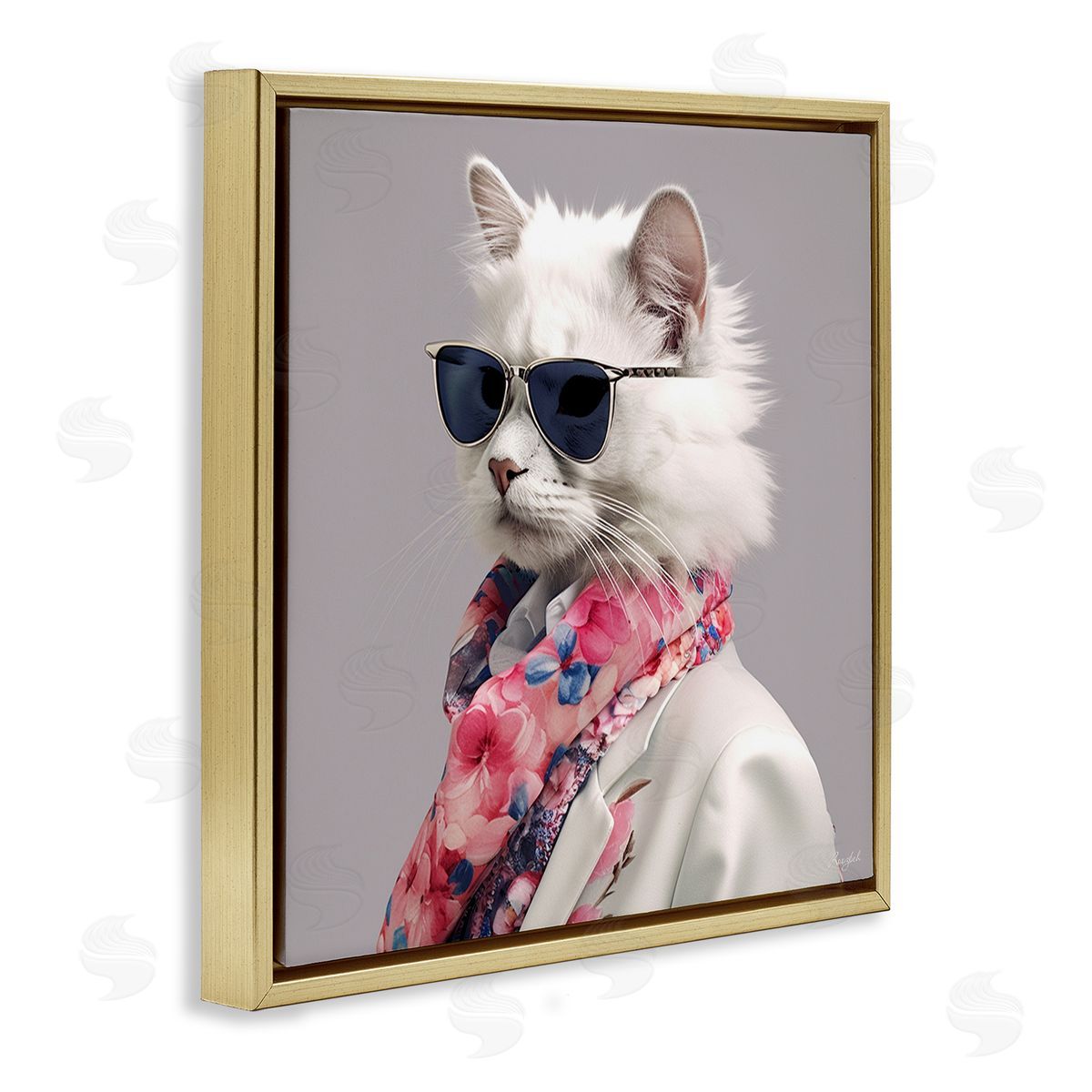 Roozbeh Stylish Cat Fashion Gold Floater Frame Canvas Artside_