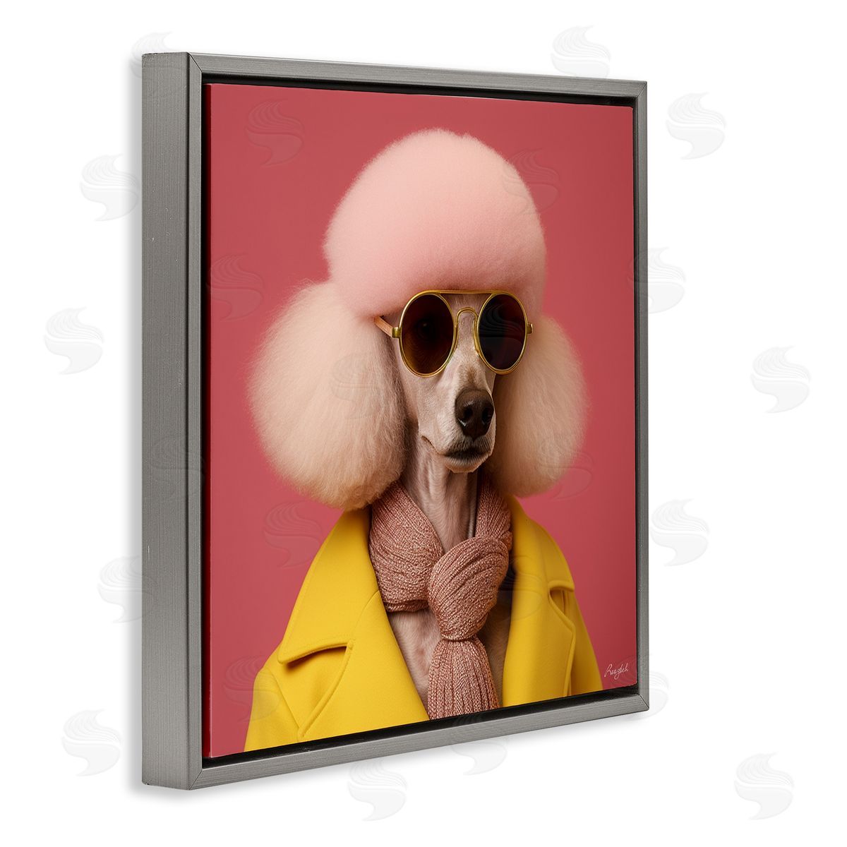 Roozbeh Chic Poodle Fashion Gray Floater Frame Canvas Artside_