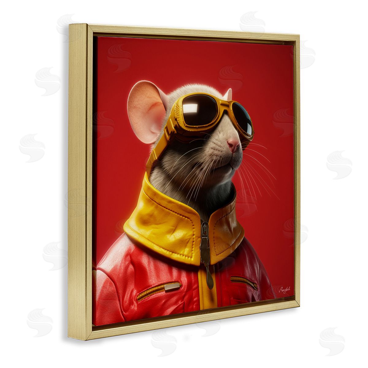 Roozbeh Mouse in Red Portrait Gold Floater Frame Canvas Artside_
