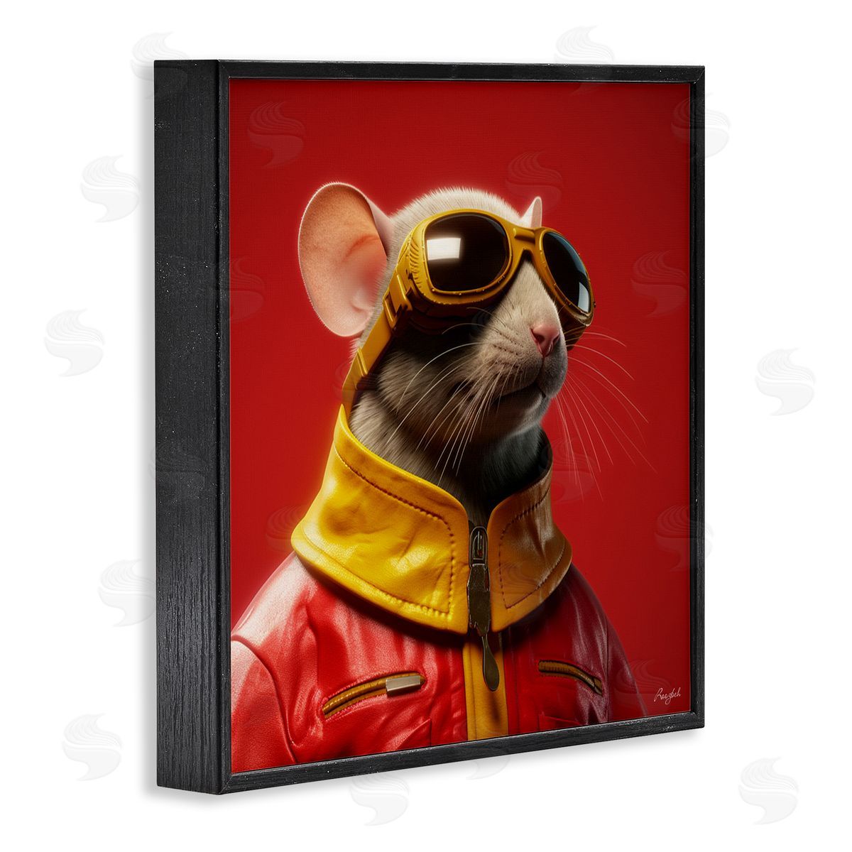 Roozbeh Mouse in Red Portrait Black Framed Giclee Wall Artside_