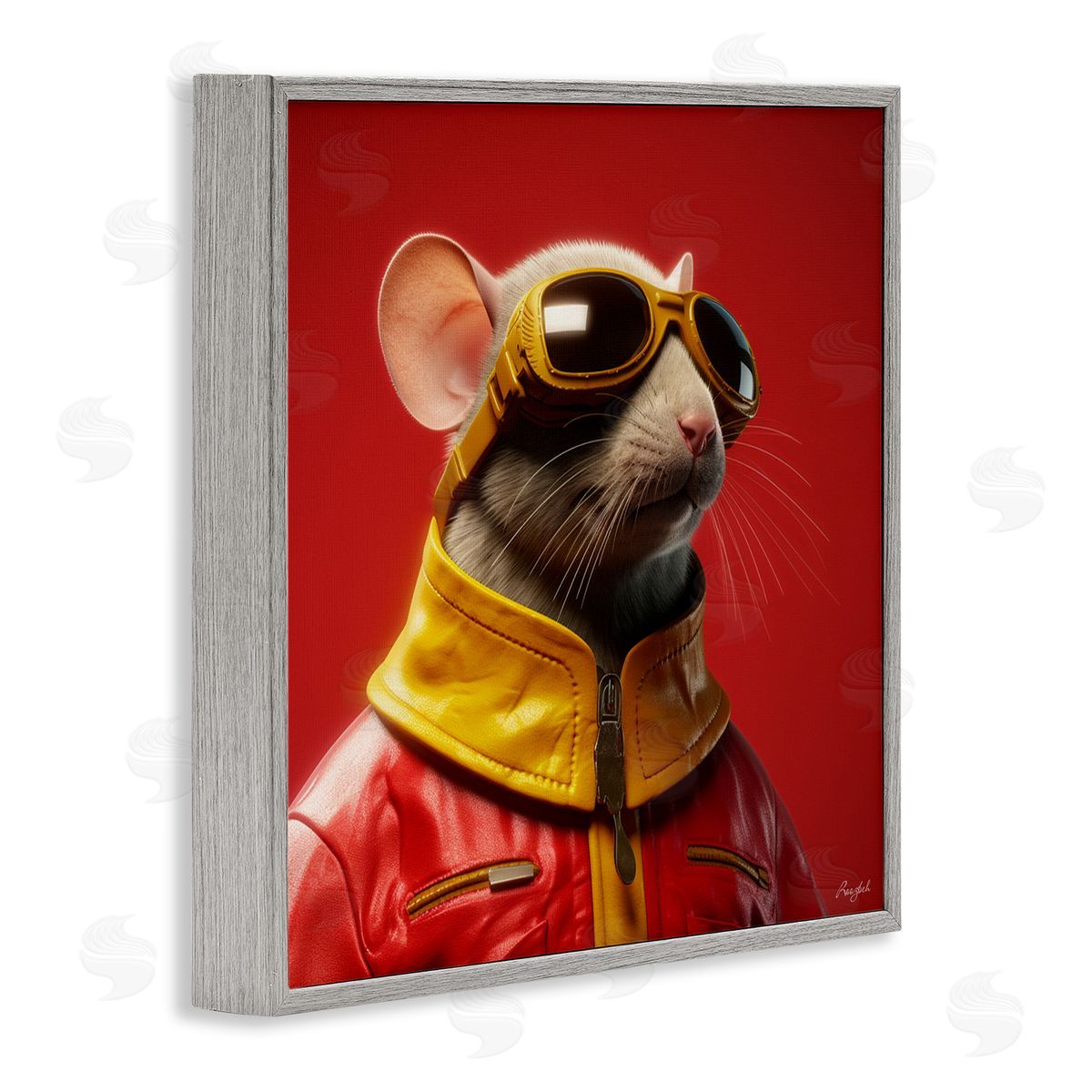 Roozbeh Mouse in Red Portrait Gray Framed Giclee Wall Artside_
