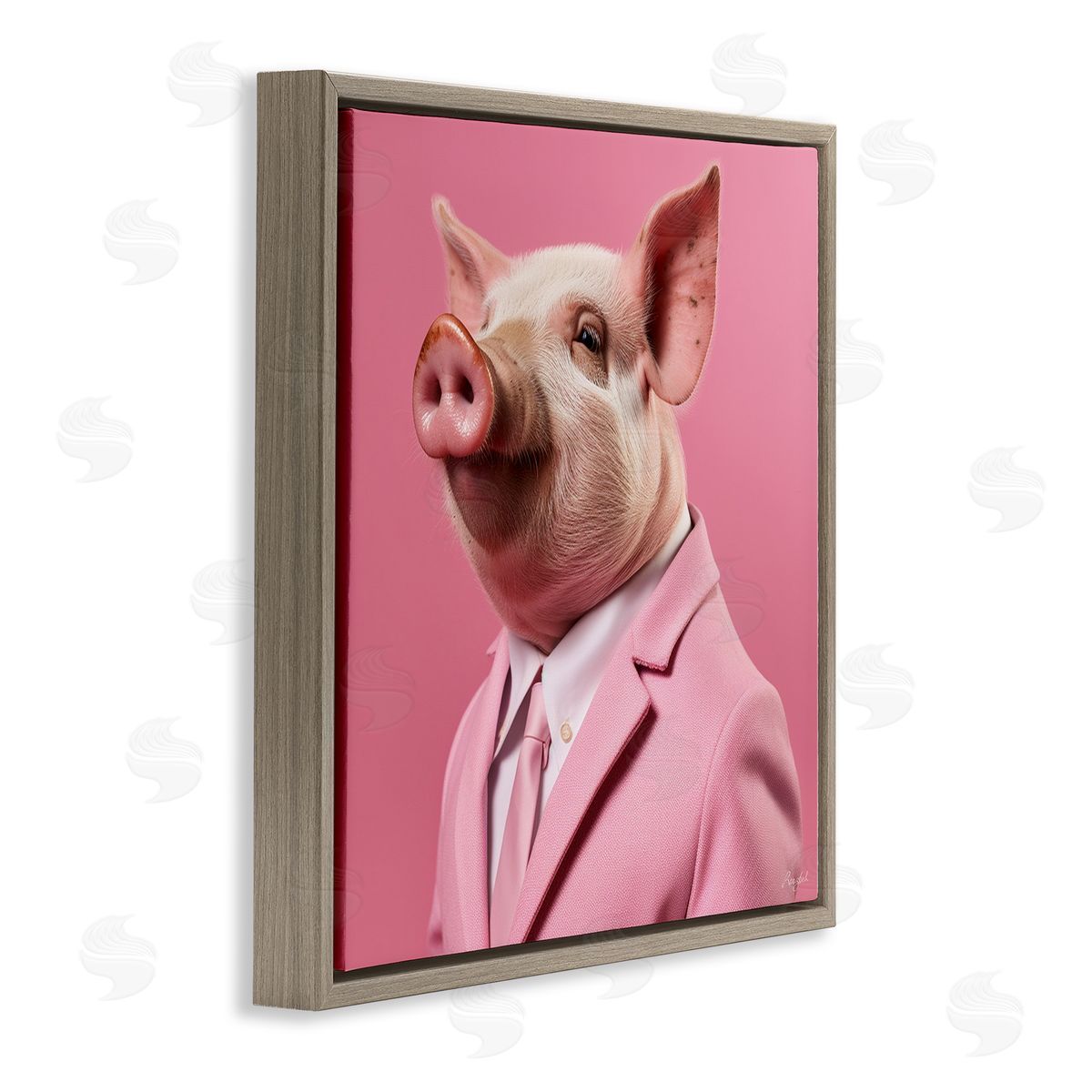 Roozbeh Pink Pig Fashion Brown Floater Frame Canvas Artside_