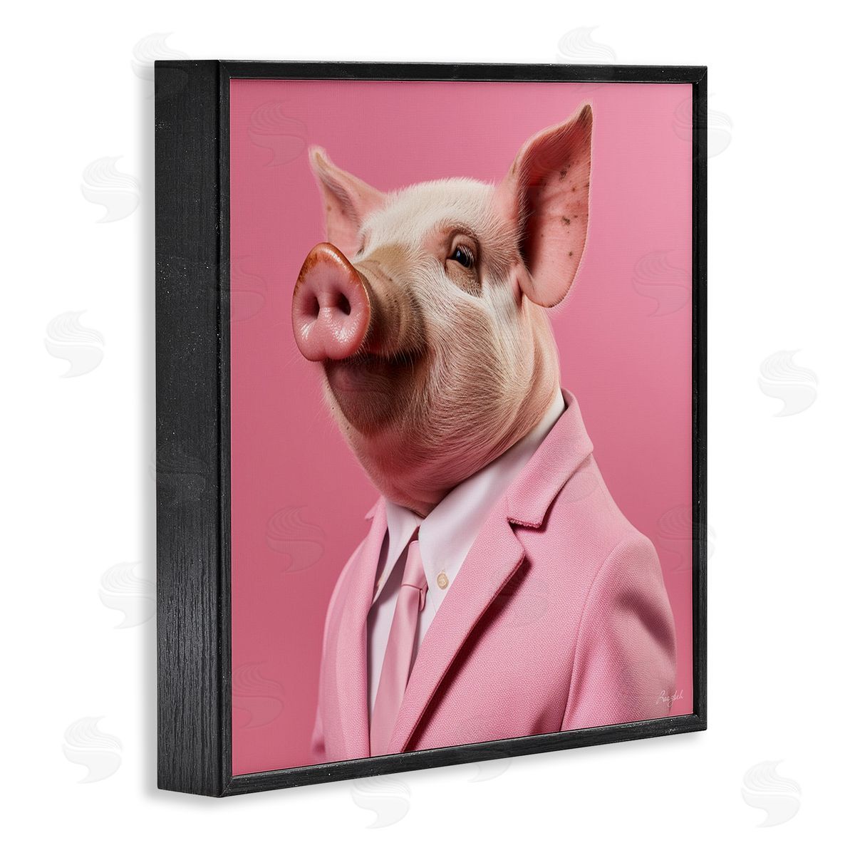 Roozbeh Pink Pig Fashion Black Framed Giclee Wall Artside_