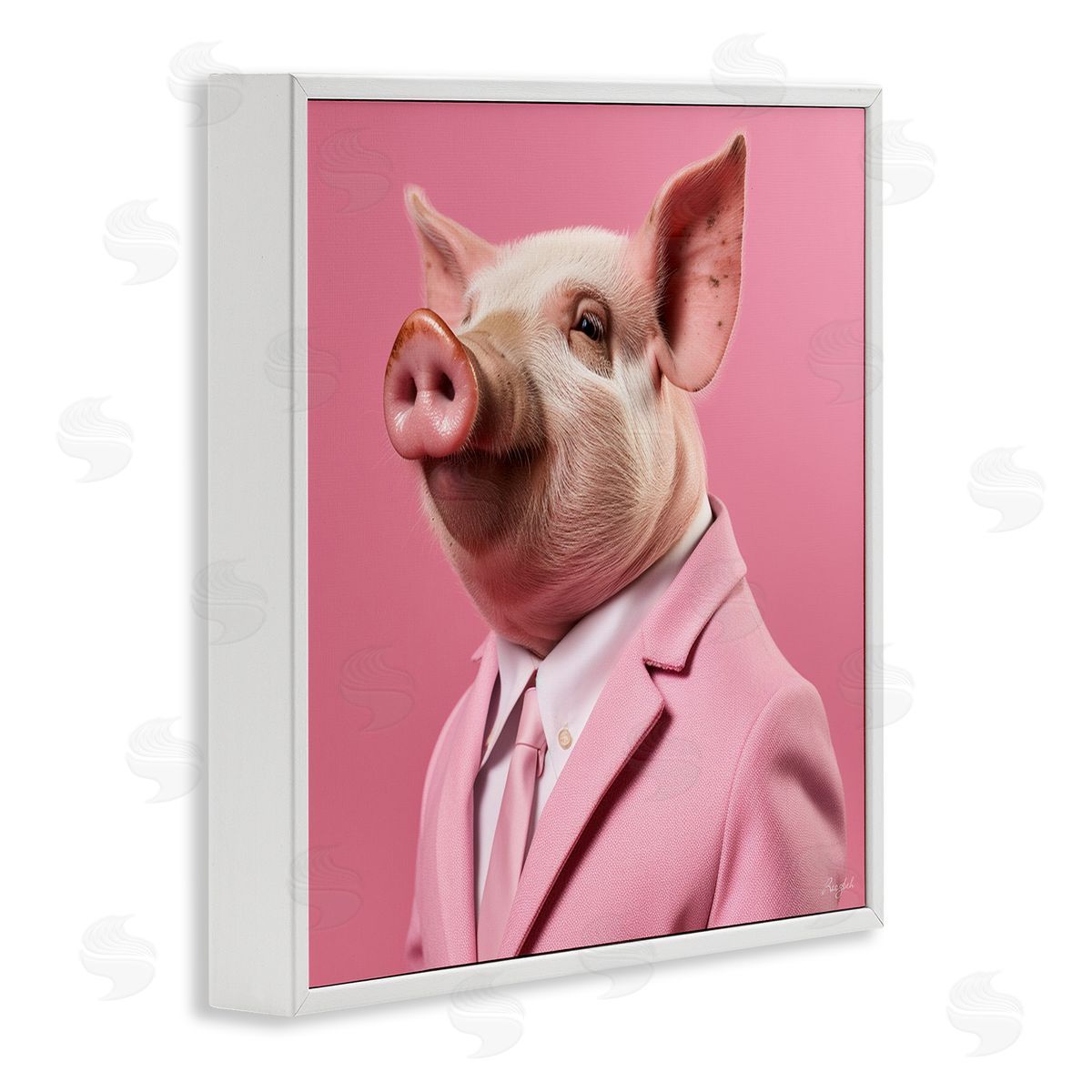 Roozbeh Pink Pig Fashion White Framed Giclee Wall Artside_