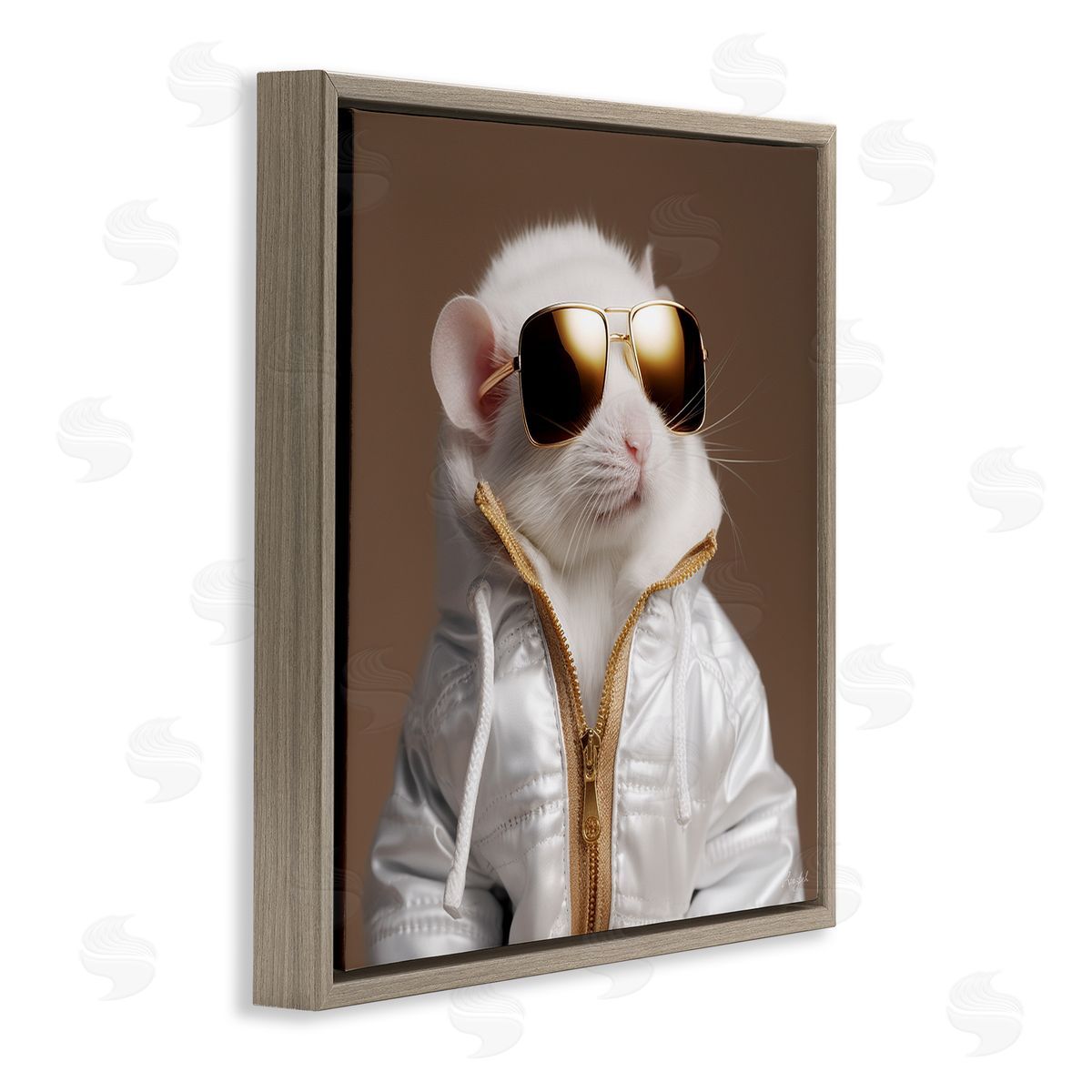 Roozbeh Fashionable White Mouse Brown Floater Frame Canvas Artside_