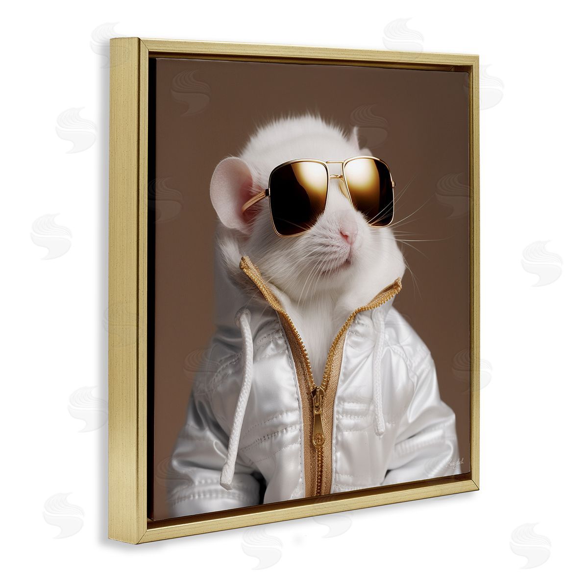 Roozbeh Fashionable White Mouse Gold Floater Frame Canvas Artside_