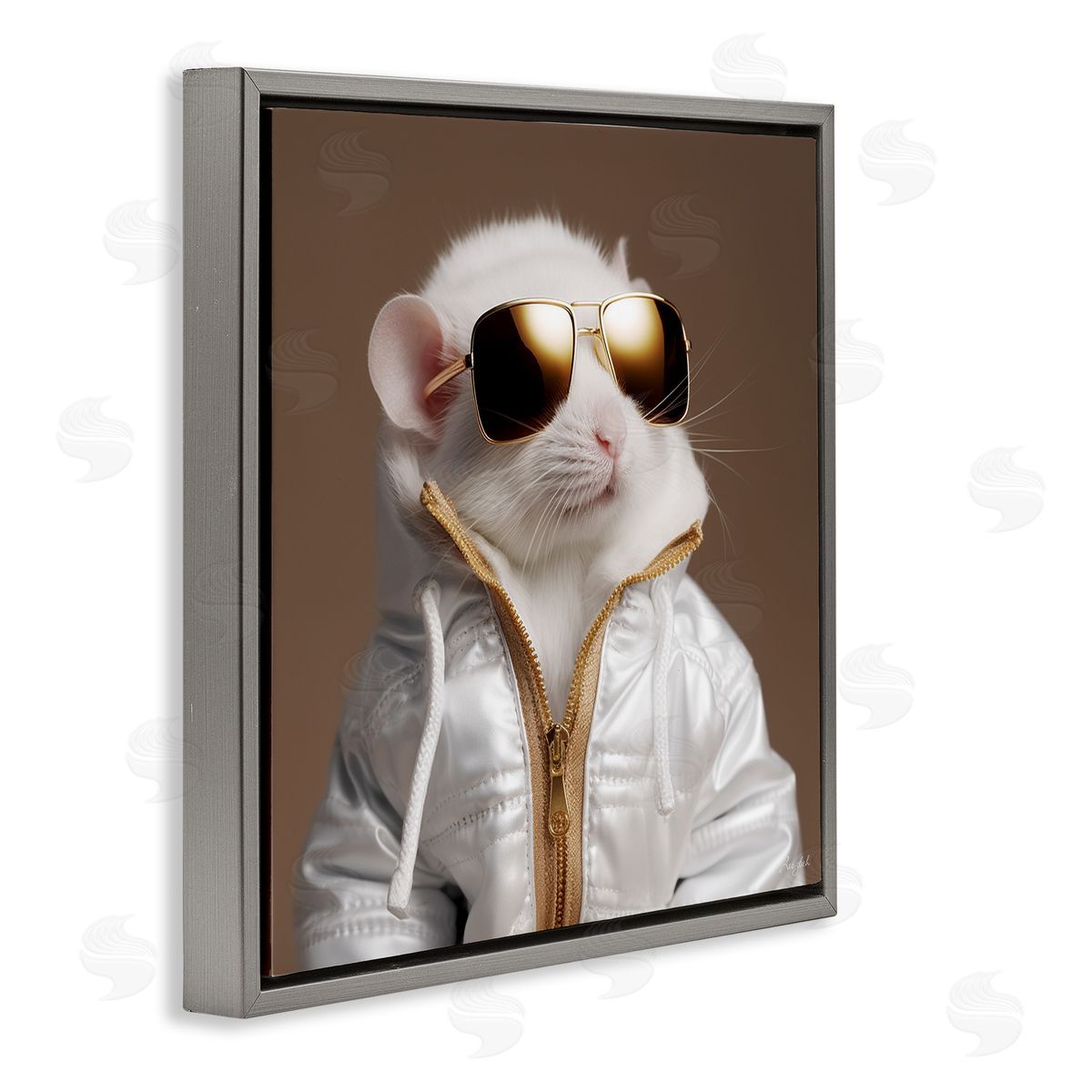 Roozbeh Fashionable White Mouse Gray Floater Frame Canvas Artside_