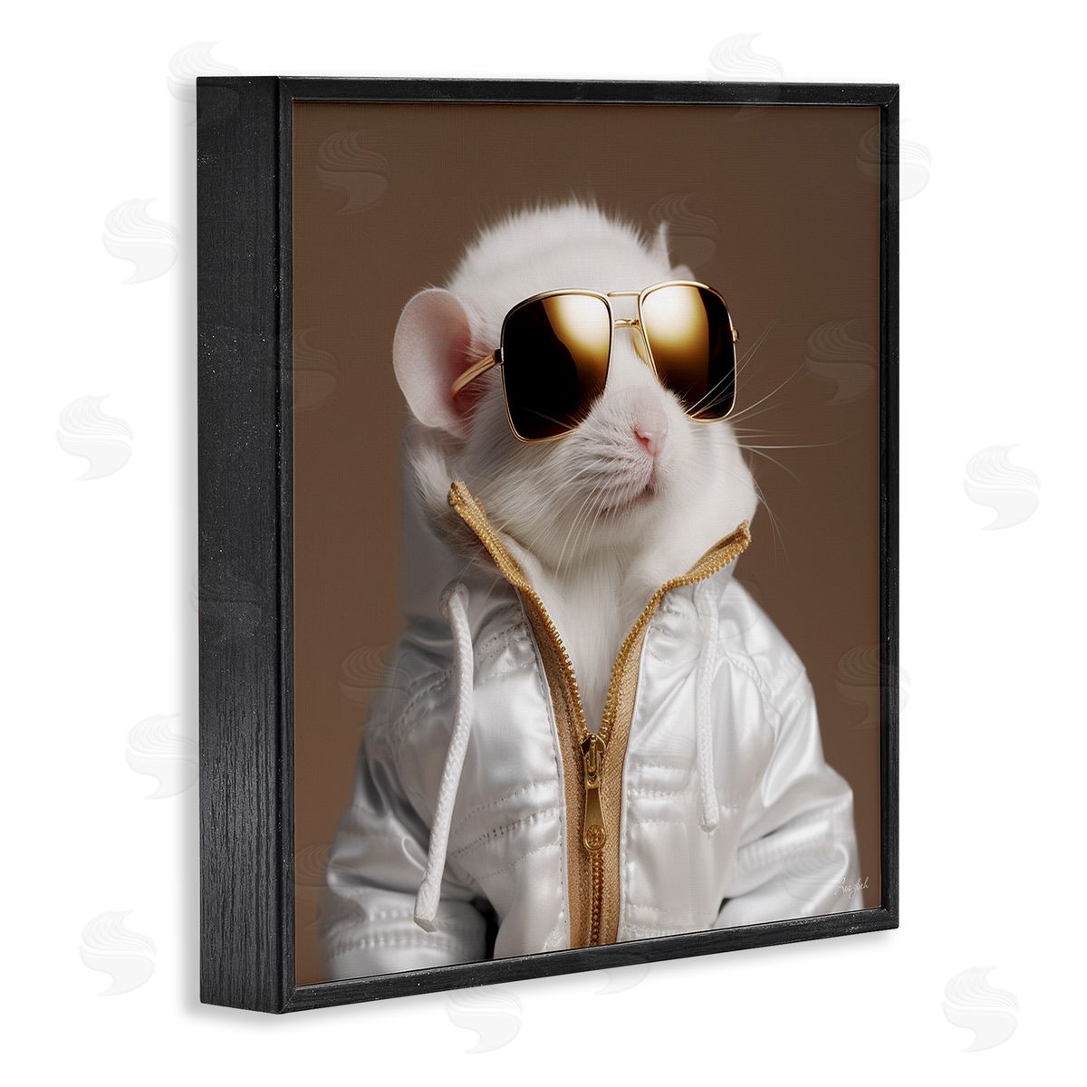 Roozbeh Fashionable White Mouse Black Framed Giclee Wall Artside_