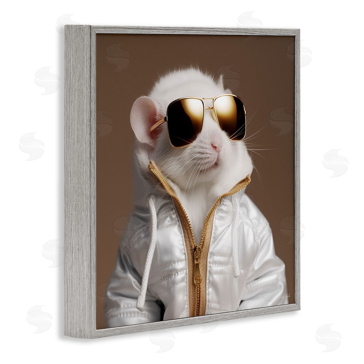 Roozbeh Fashionable White Mouse Gray Framed Giclee Wall Artside_