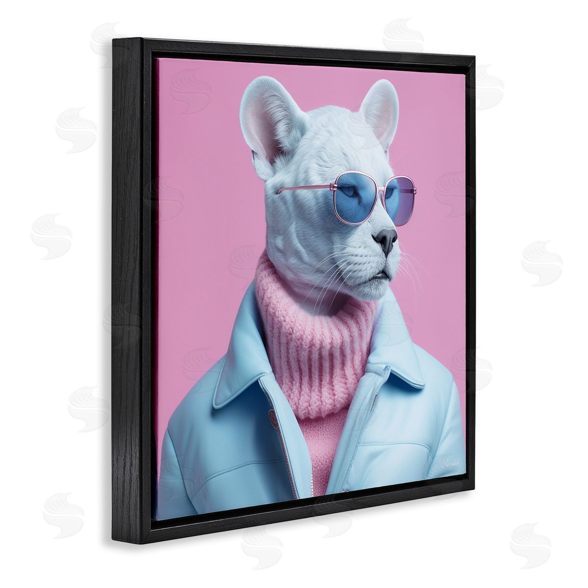 Roozbeh Pastel Stylish Panther Black Floater Frame Canvas Artside_