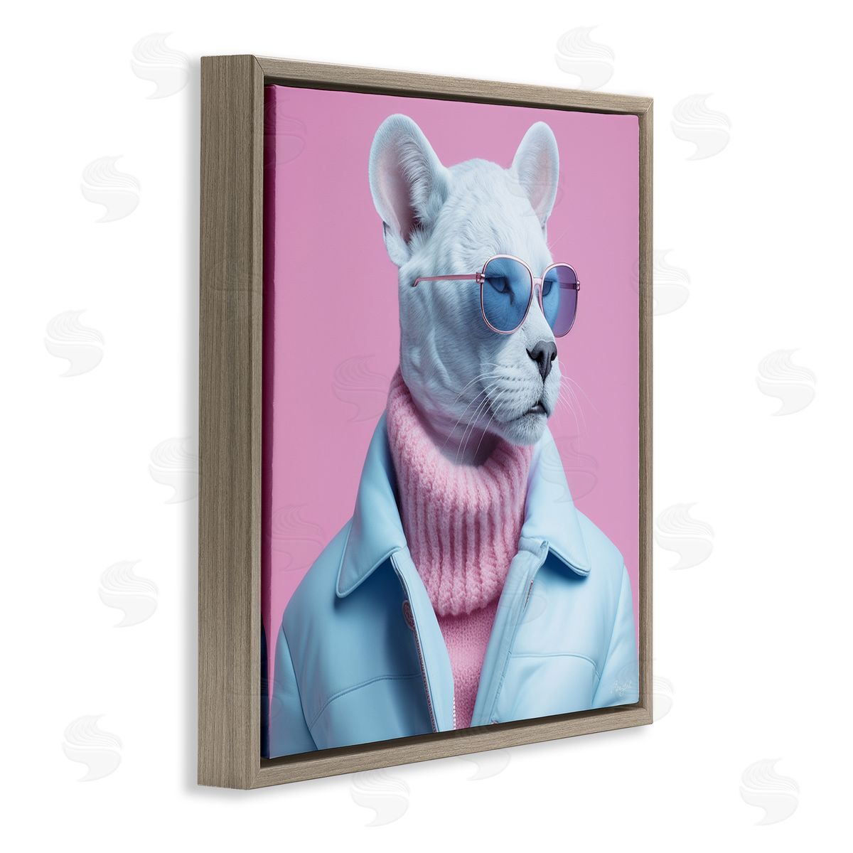 Roozbeh Pastel Stylish Panther Brown Floater Frame Canvas Artside_