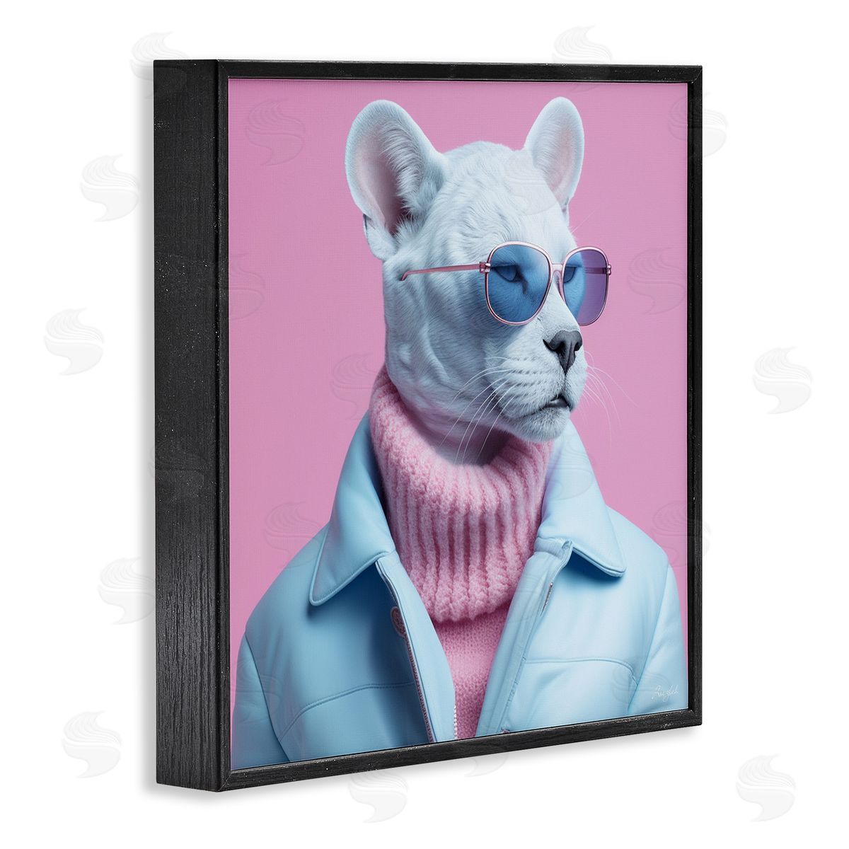 Roozbeh Pastel Stylish Panther Black Framed Giclee Wall Artside_