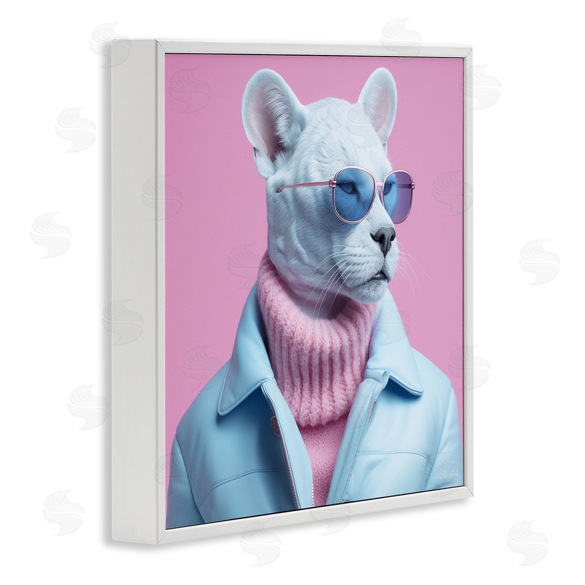 Roozbeh Pastel Stylish Panther White Framed Giclee Wall Artside_
