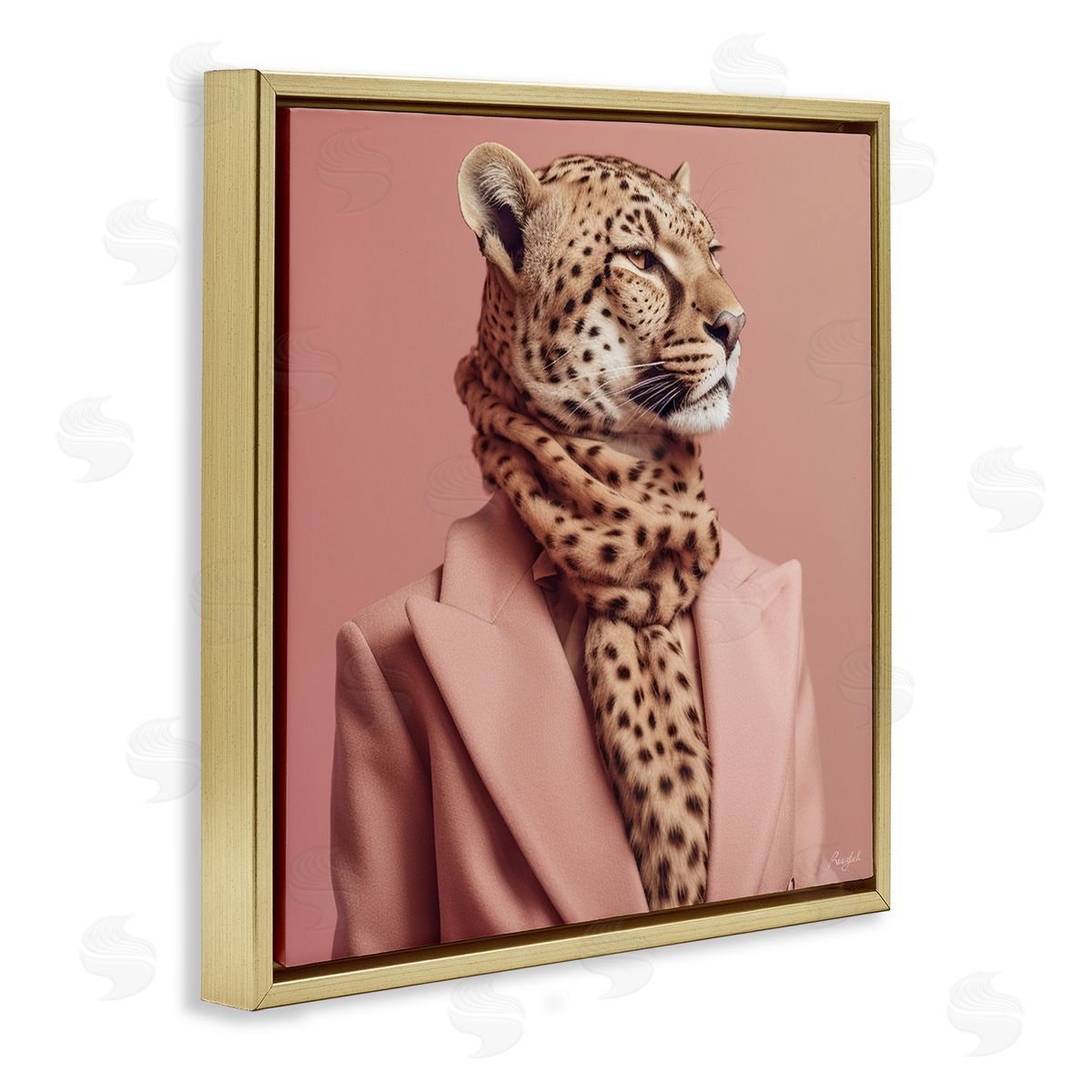 Fashionable Cheetah Portrait Gold Floating Frame Canvas Wall Art, Home Decor by Roozbeh