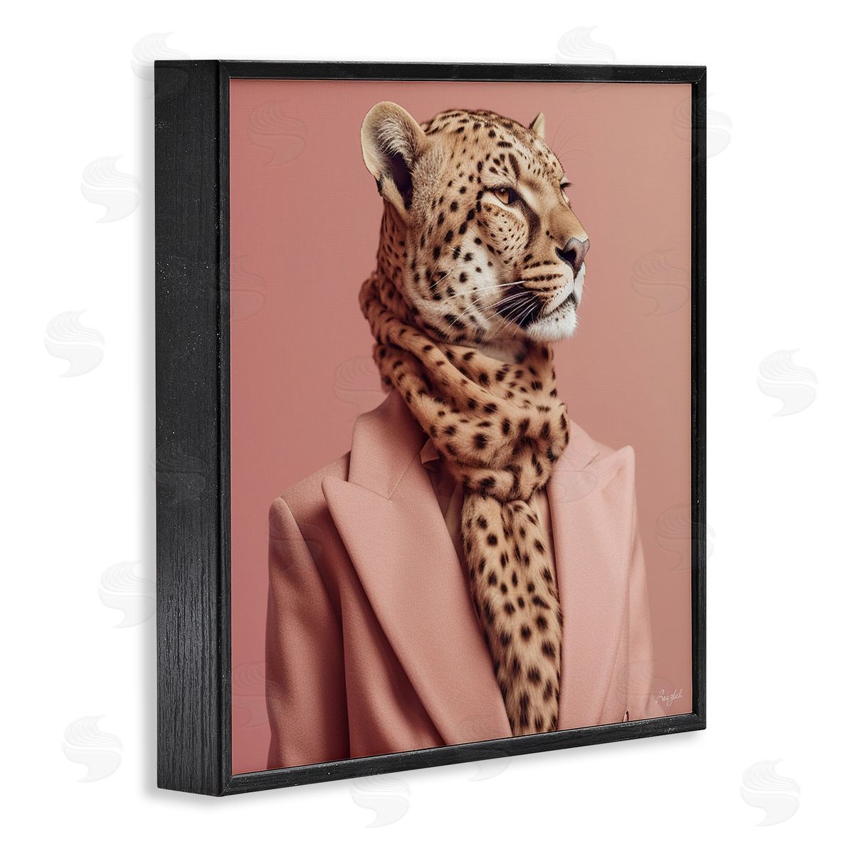 Roozbeh Fashionable Cheetah Portrait Black Framed Giclee Wall Artside_