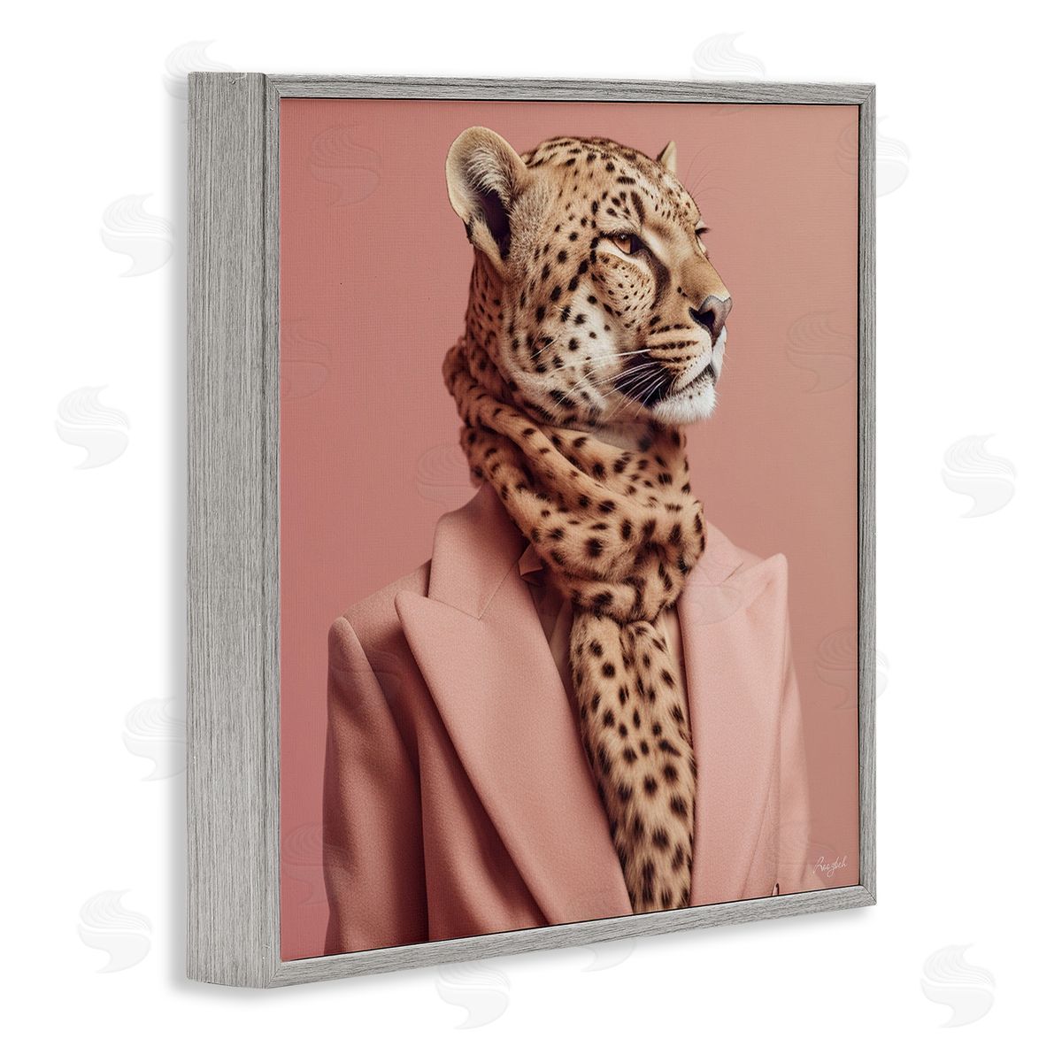 Fashionable Cheetah Portrait Grey Frame Print Wall Art, Home Decor by Roozbeh