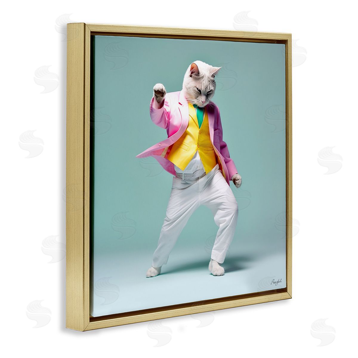 Roozbeh Dancing Cat Portrait Gold Floater Frame Canvas Artside_