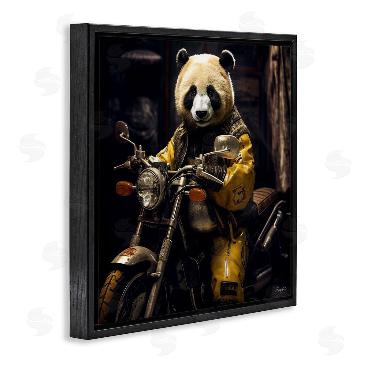 Roozbeh Panda on Motorcycle Black Floater Frame Canvas Artside_