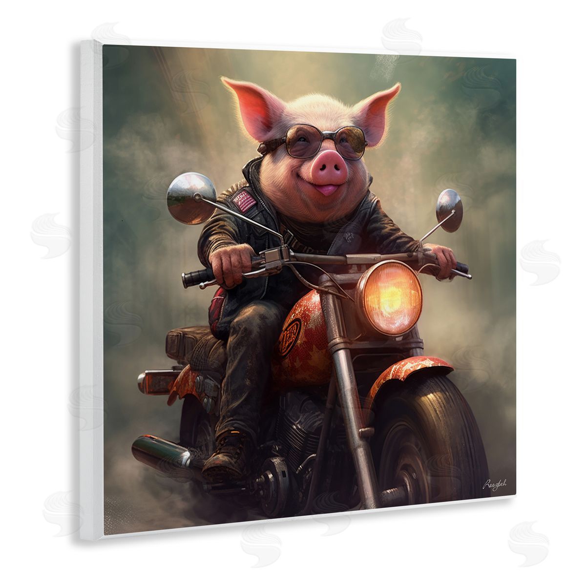 Roozbeh Biker Pig on Motorcycle Wall Plaque Artside_
