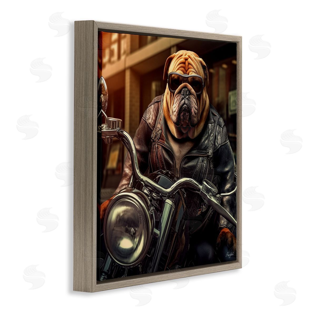 Roozbeh Bulldog Biker Portrait Brown Floater Frame Canvas Artside_