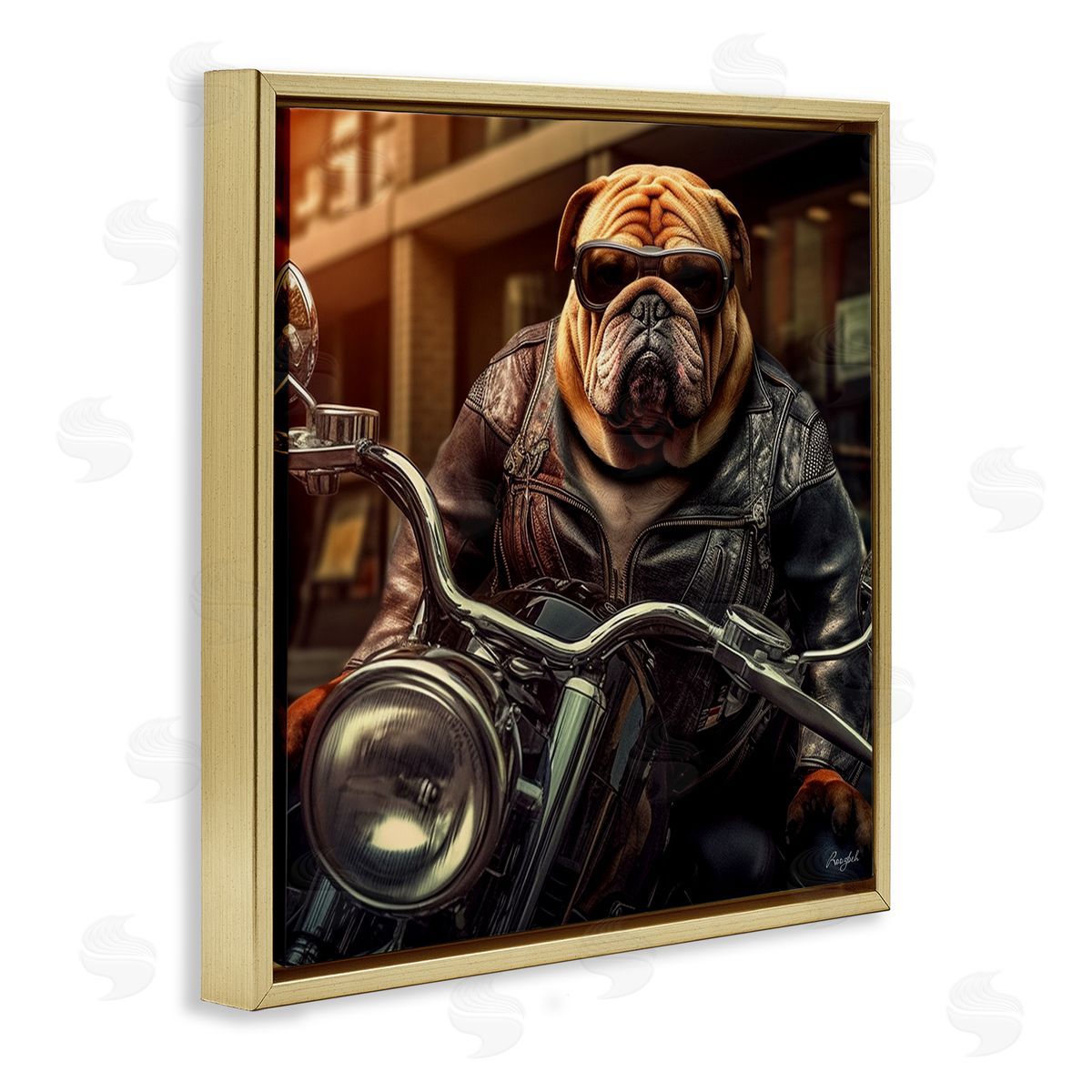 Roozbeh Bulldog Biker Portrait Gold Floater Frame Canvas Artside_