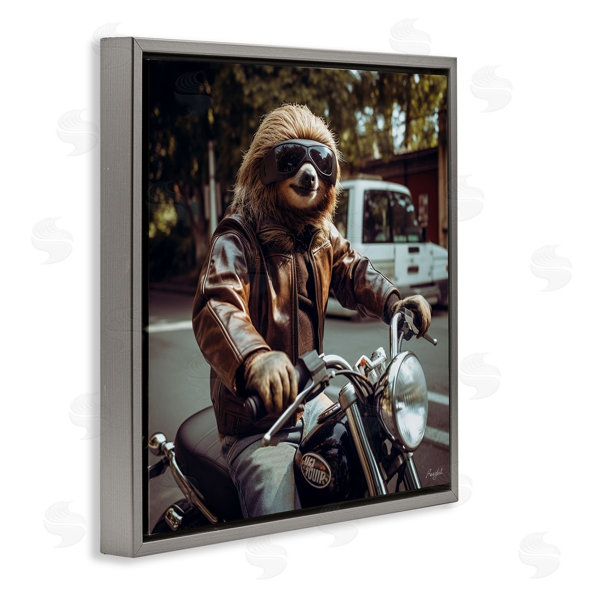 Roozbeh Biker Animal Portrait Gray Floater Frame Canvas Artside_