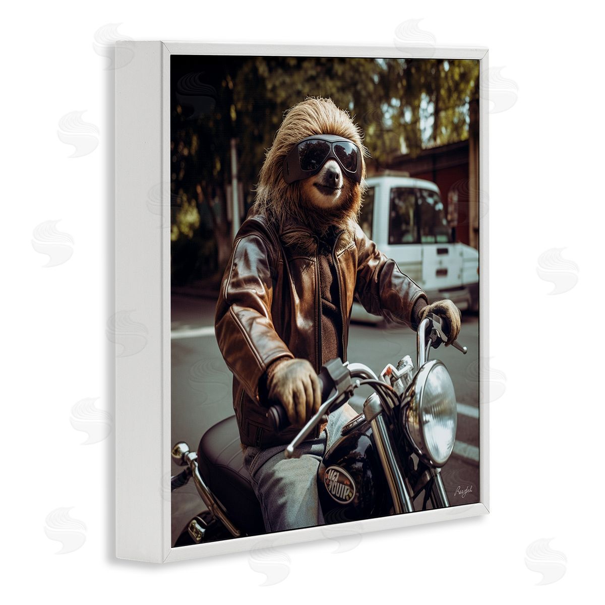 Roozbeh Biker Animal Portrait White Framed Giclee Wall Artside_