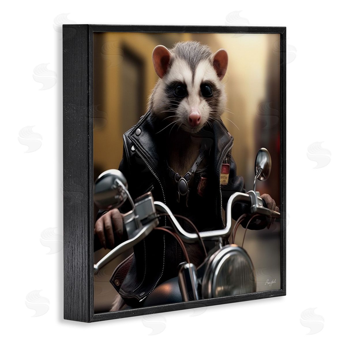 Roozbeh Possum Motorcycle Biker Black Framed Giclee Wall Artside_