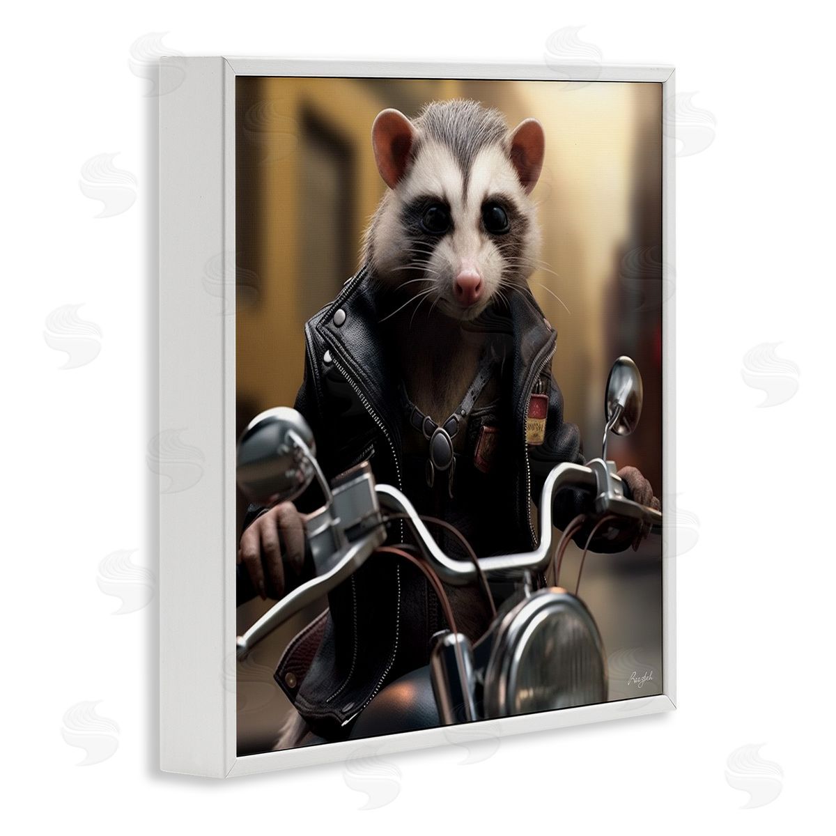 Roozbeh Possum Motorcycle Biker White Framed Giclee Wall Artside_