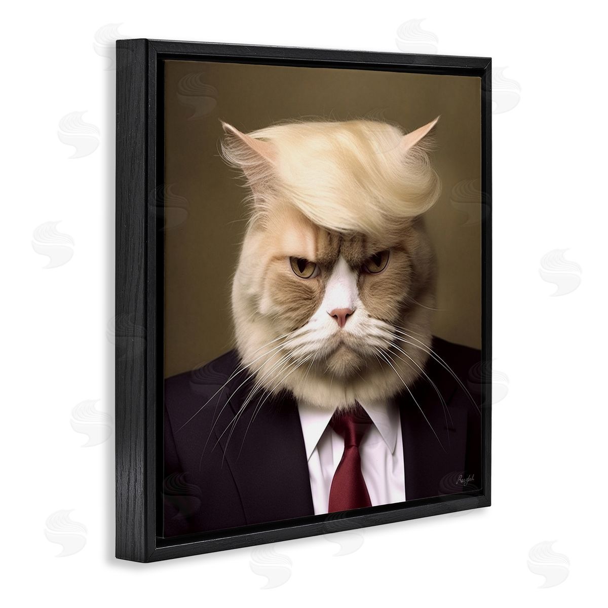 Roozbeh Trump Cat Portrait Black Floater Frame Canvas Artside_