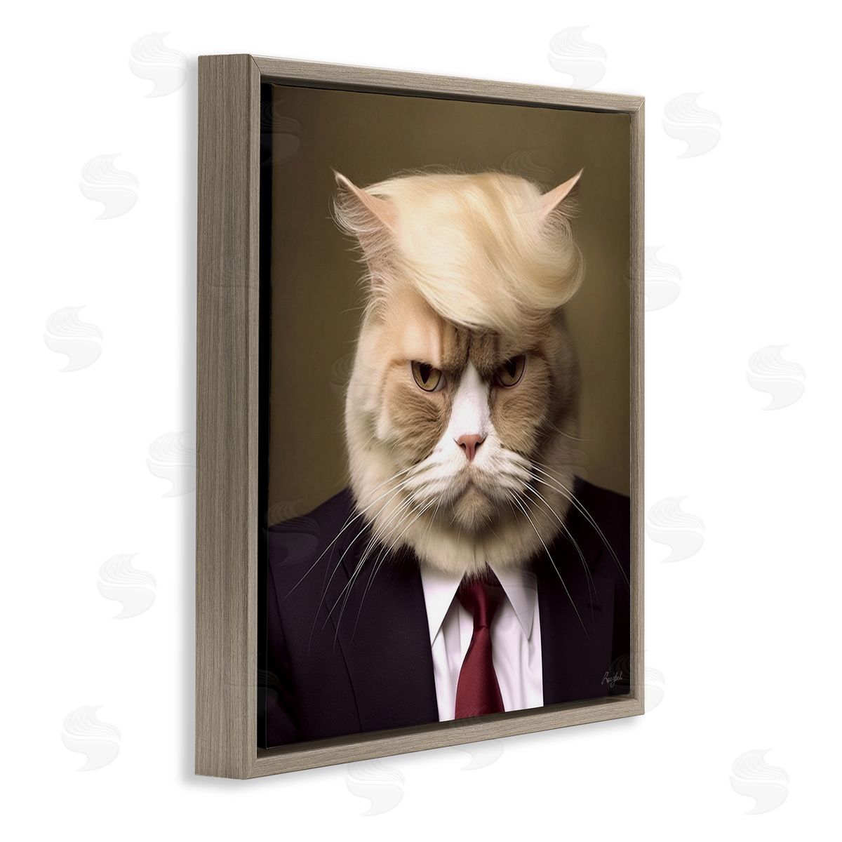 Roozbeh Trump Cat Portrait Brown Floater Frame Canvas Artside_