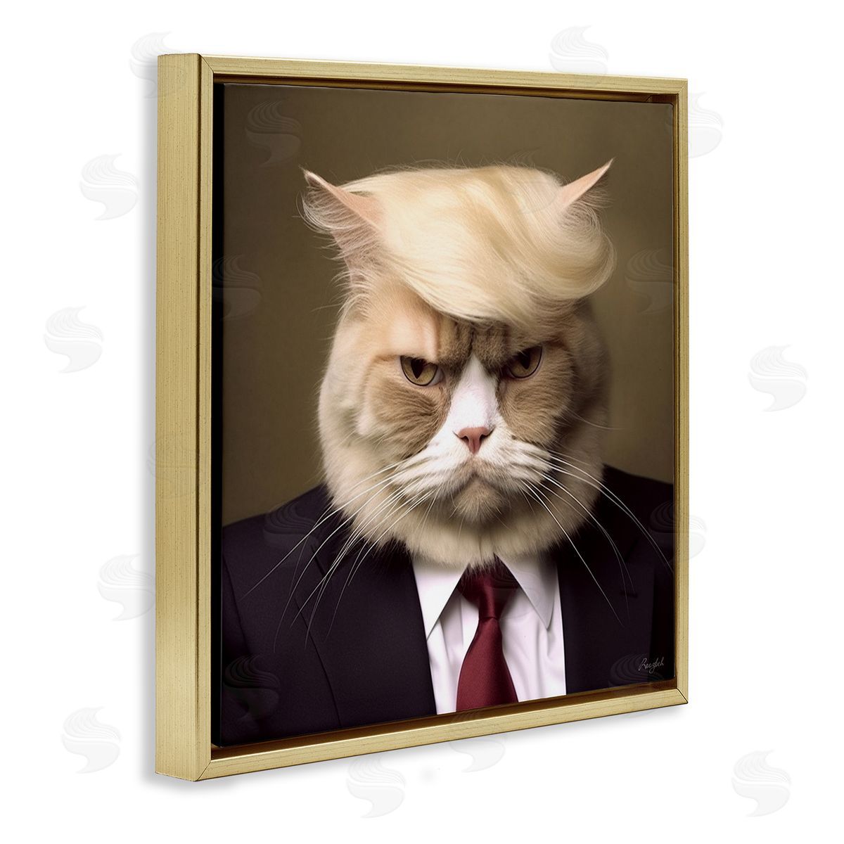Roozbeh Trump Cat Portrait Gold Floater Frame Canvas Artside_