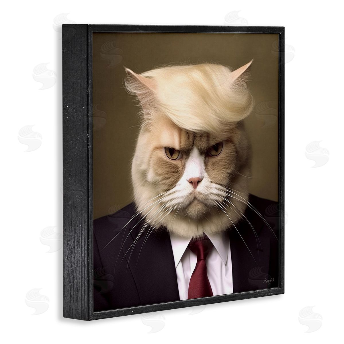 Trump Cat Portrait Black Frame Print Wall Art, Home Decor by Roozbeh