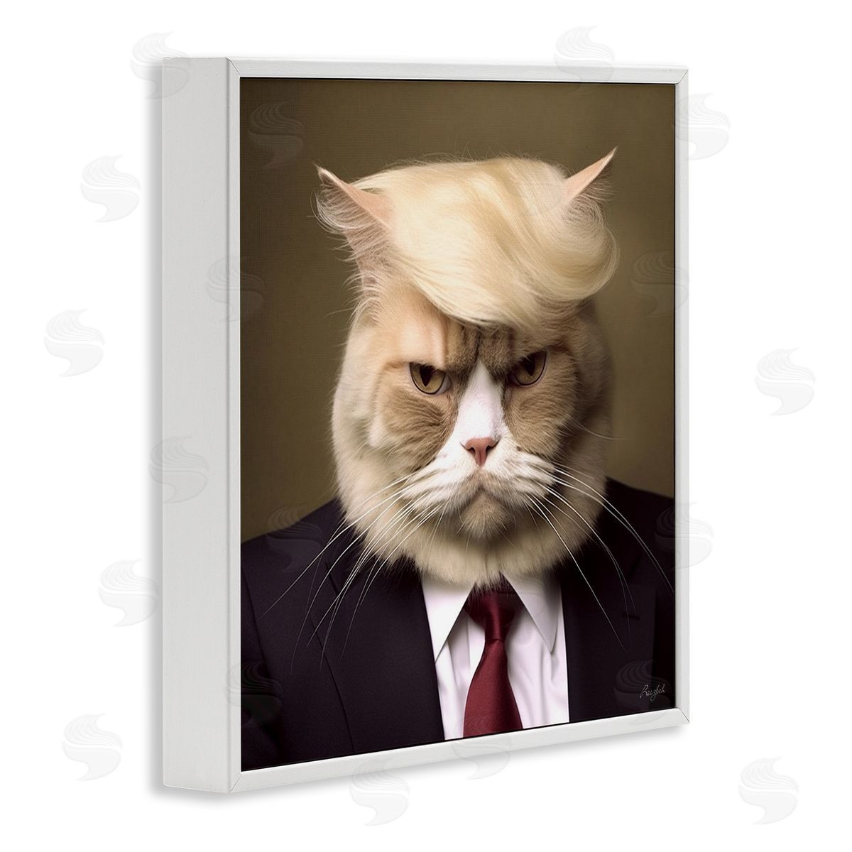 Roozbeh Trump Cat Portrait White Framed Giclee Wall Artside_
