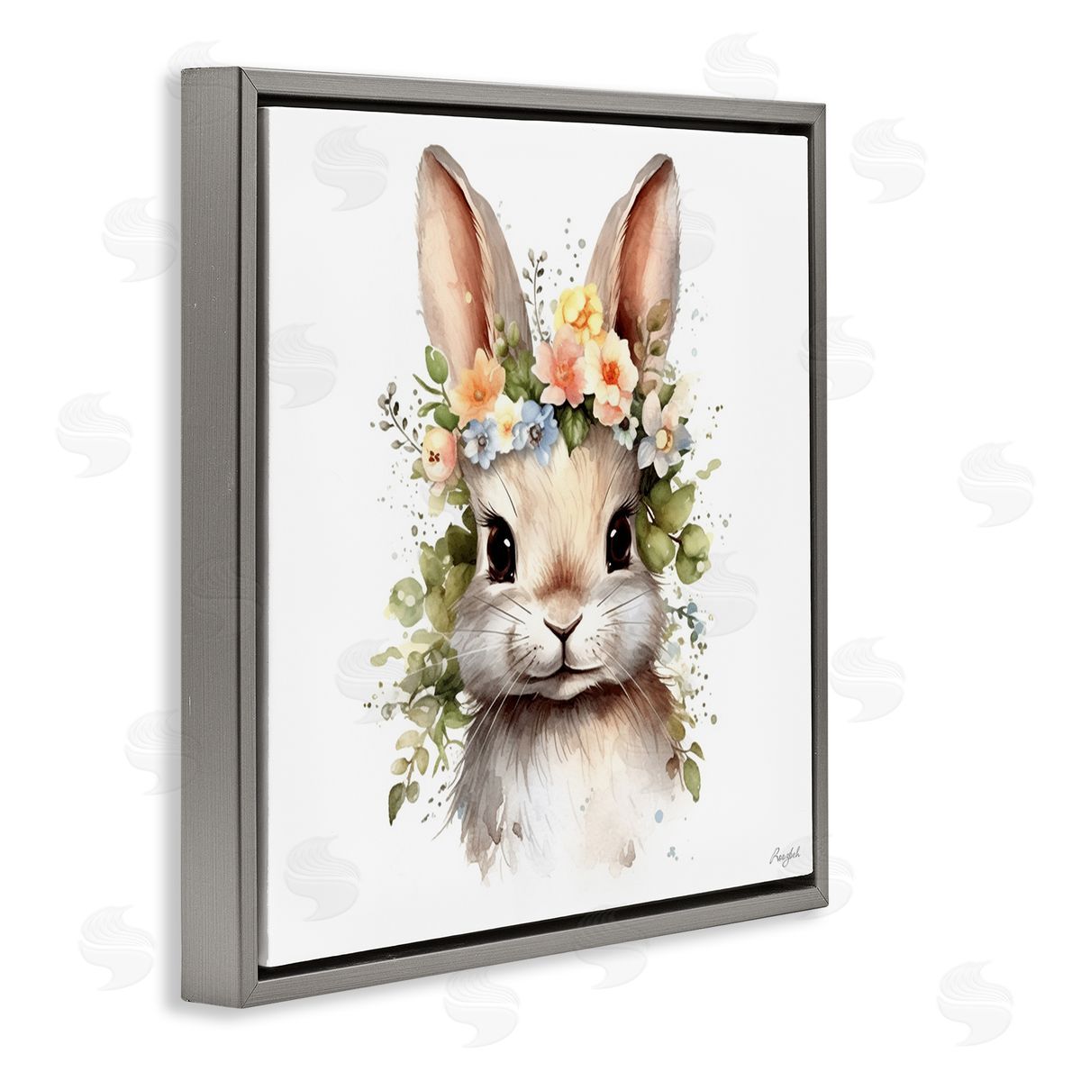 Roozbeh Flower Garland Bunny Gray Floater Frame Canvas Artside_